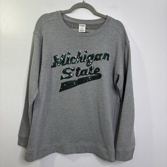 Victoria's Secret Tops - Victorias Secret PINK Michigan State Spartans Sweatshirt Crewneck Sequin Medium